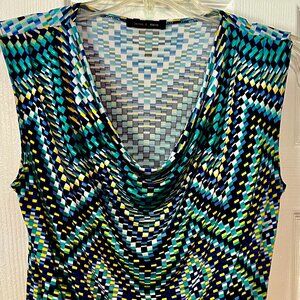 Green and Blue Geometric cow neck Tunic: size medium